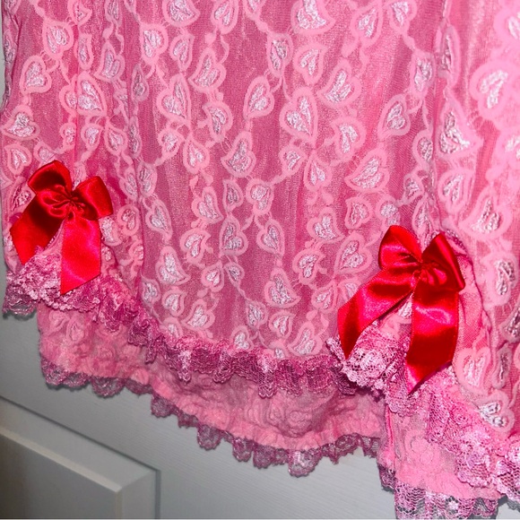 VTG Intimate Attitudes Pink Ruffle Romantic Bow Chemise Romantic Slip Teddy 1X - Picture 4 of 11
